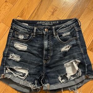 American Eagle Outfitters Women's Distressed Denim Shorts - Dark Blue